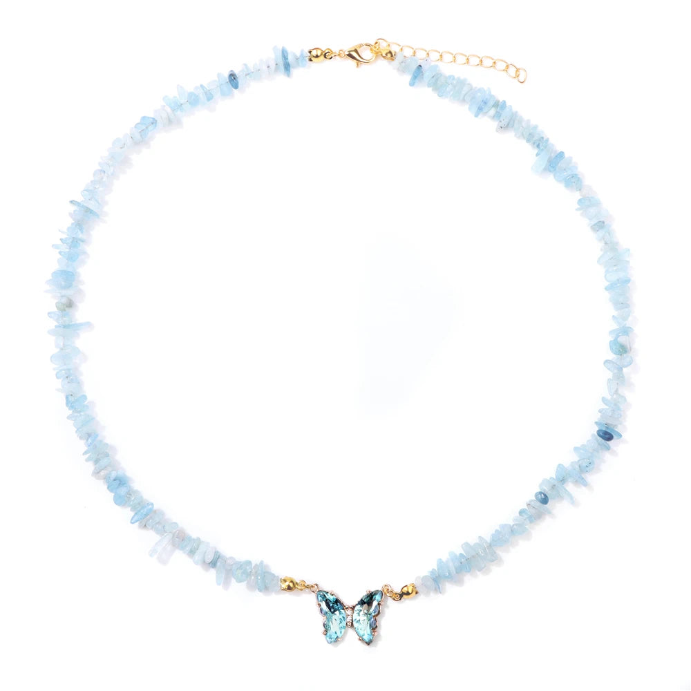 Trendy Butterfly Crystal Necklace Natural Purple Amethysts Quartzs Crystal Chip Stone Necklace Jewelry Gift For Women Couple