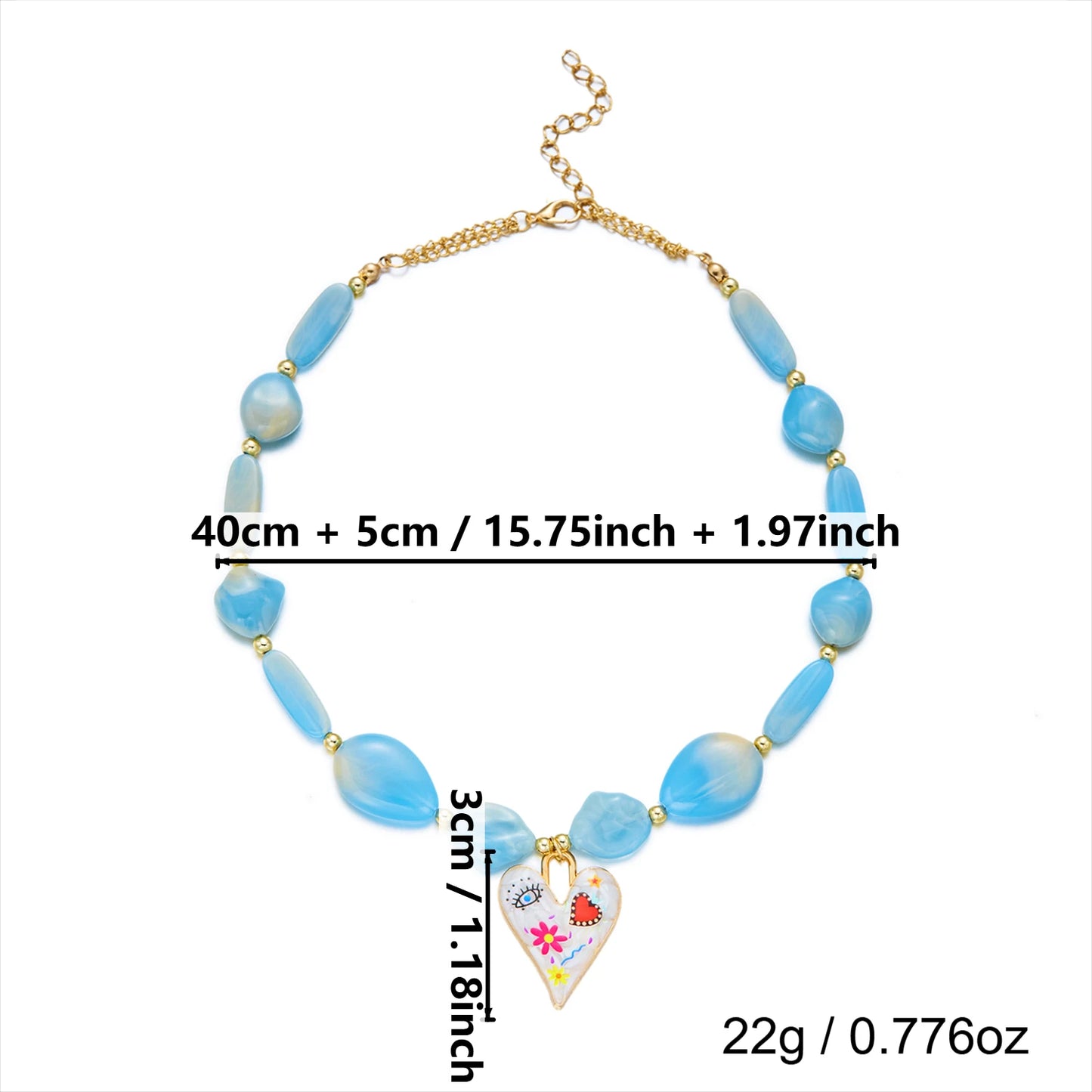 Colorful Irregular Resin Beaded Heart Pendant Necklace for Women Bohemia Brown Round Adjustable Choker Party Jewelry Gifts