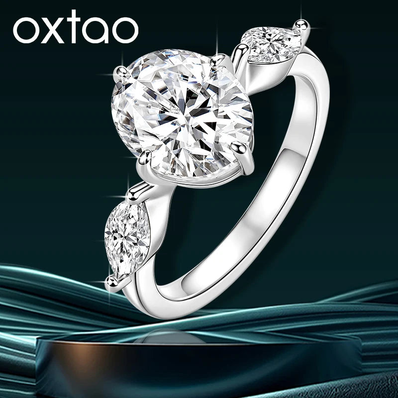 OXTAO Luxury Oval Cut Moissanite Ring 3CT D VVS1 Anniversary Gifts 3-Stone Stackable Wedding Bands Women Jewelry 14K Gold Filled