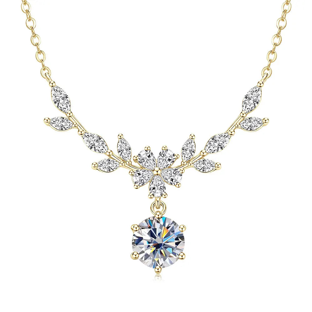 OXTAO Light Luxury Floral-Style Moissanite Necklace 2CT VVS1 14K Gold Filled for Women Pendant Necklace Romantic Wedding Jewelry