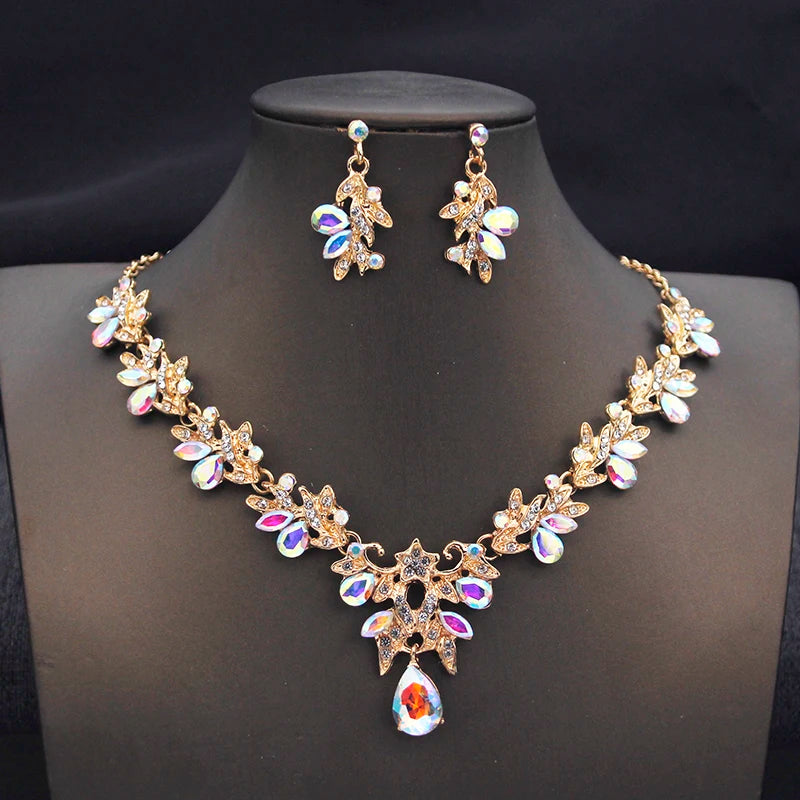 Butterfly Collar Opal Pink Bridal Jewelry Sets for Women Choker Necklace Earring Set Wedding Bride Jewelry Sets 3 Pcs Gifts