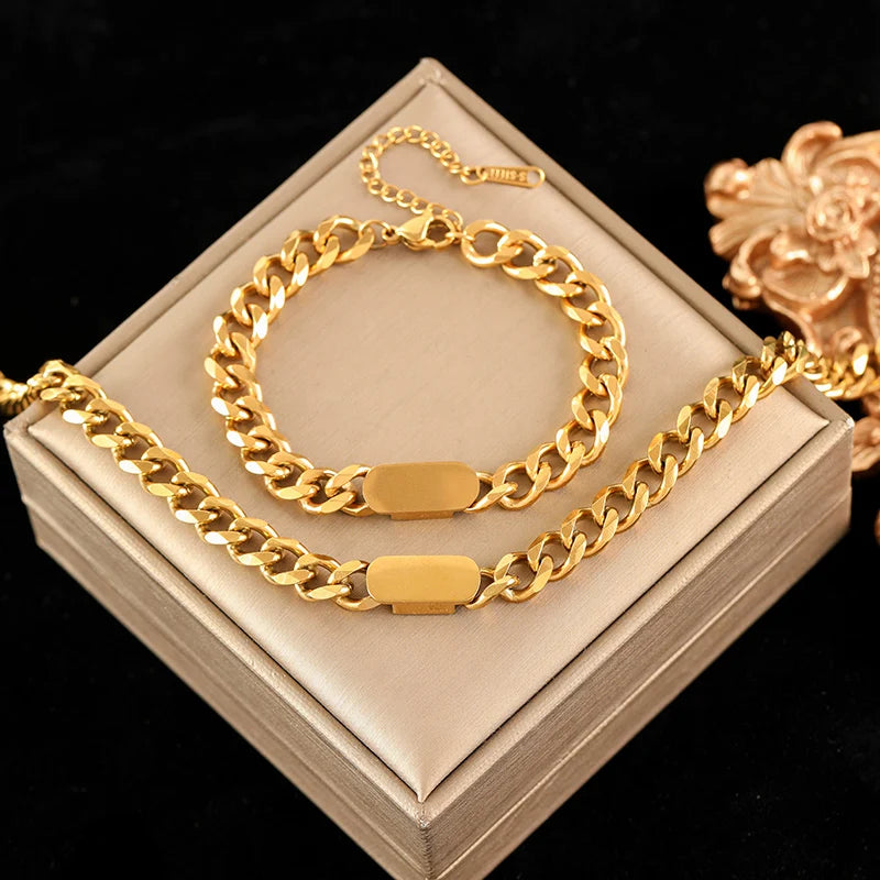 EILIECK 316L Stainless Steel Metal Hollow Heart Necklace Bracelets Set For Women Trendy Waterproof Gold Color Chain Jewelry Gift