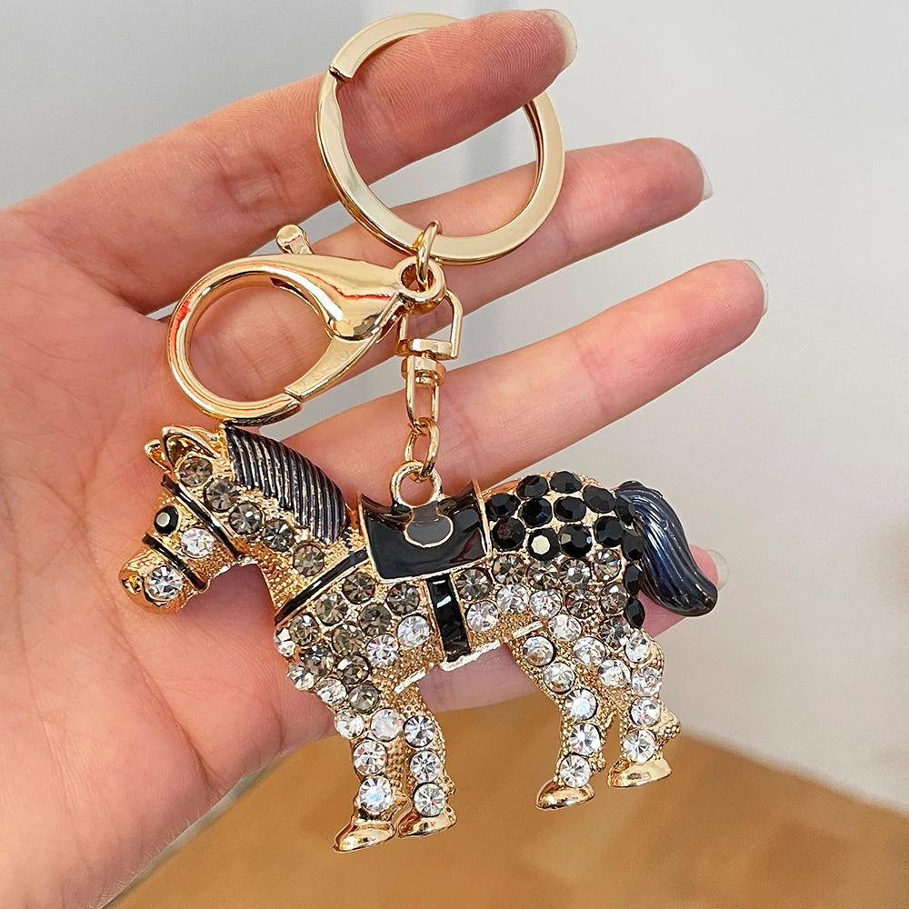 Horse KeyChain Key Ring Holder for Car Handbag Pendant Rhinestone Crystal Inlaid Souvenirs Gifts