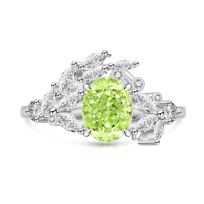 925 Sterling Silver Ice Flower Cut Jadeite Ring with Zircon Inlay - Super Sparkling Ring for Women