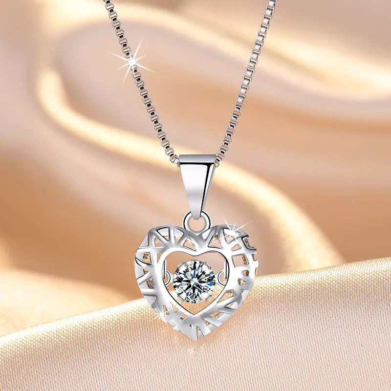 925 Sterling Silver Necklace Pendant Romance Heart Zircon High Quality For Woman Fashion Wedding Engagement Jewelry Gift