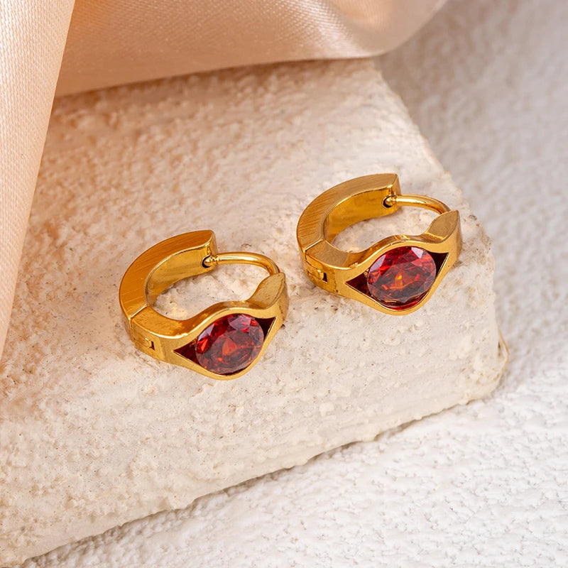 ANENJERY 316L Stainless Steel Geometry Heart Water Drop Zircon Hoop Earrings For Women Men Simple Personality Jewelry Gifts