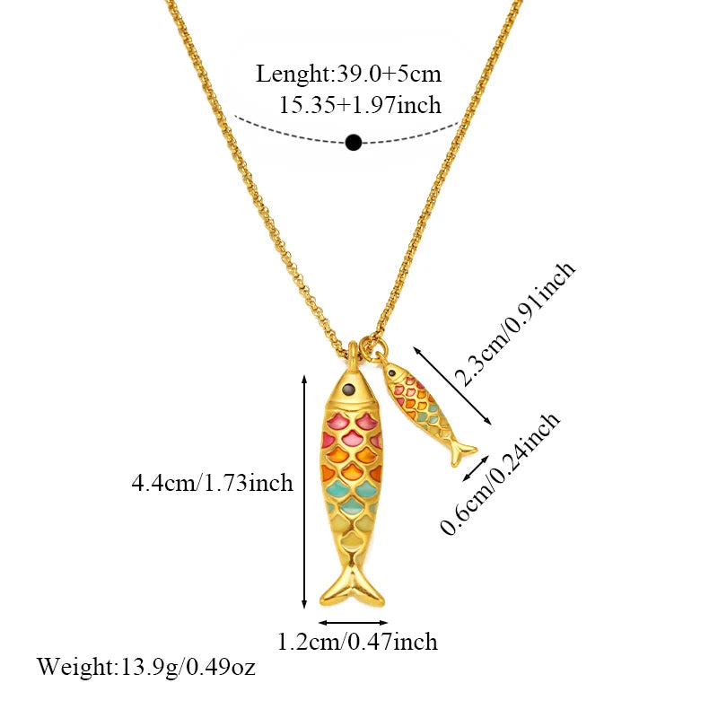 EILIECK Women's Trendy Colorful Creative Fish Pendant Necklace Stainless Steel Neck Chain Daily Water-resistant Jewelry Gift