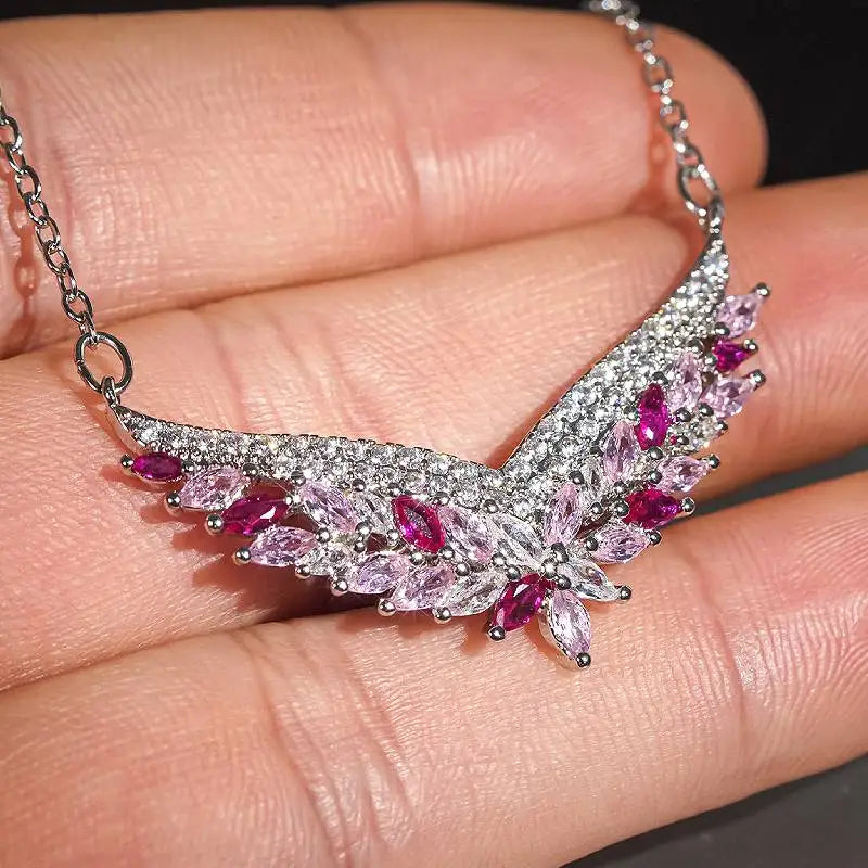 Huitan Wing Design Women Aesthetic Pendant Necklace for Wedding Engagement Gentle Accessories Trendy Party Jewelrywith Shiny CZ