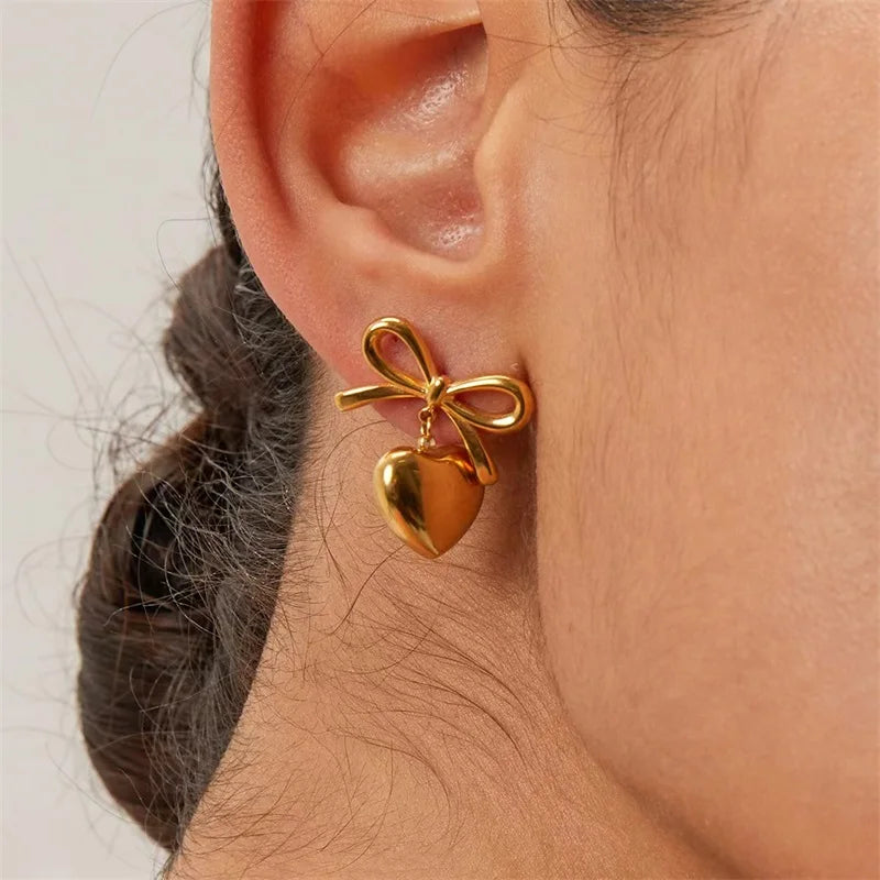 EILIECK 316L Stainless Steel Flower Butterfly Bear Drop Earrings For Women Fashion Ear Dangle Eardrop Jewelry Party Gift Bijoux