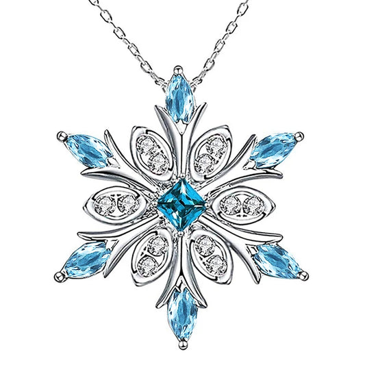 Huitan Christmas Snowflake Pendant Necklace Lady Chic Bright White&Blue Zirconia Accessories Exquisite New Year's Gift Jewelry