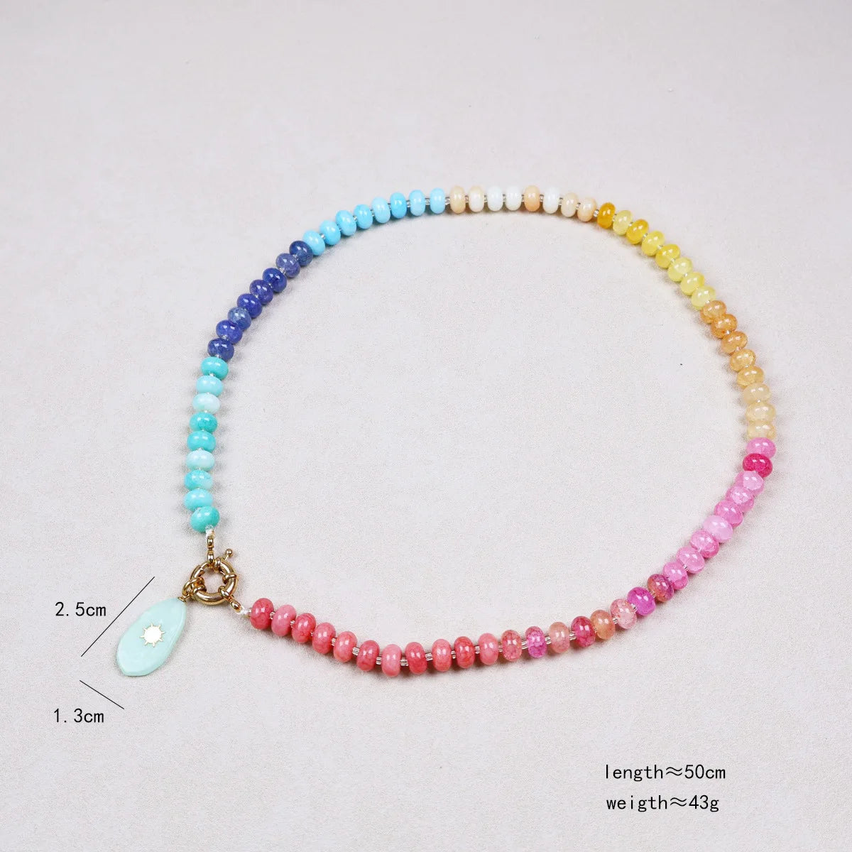 Colorful Natural Stone Beaded Pendant Necklace with Gold Color Star Boho Handmade Beads Choker Summer Beach Vacation Jewelry