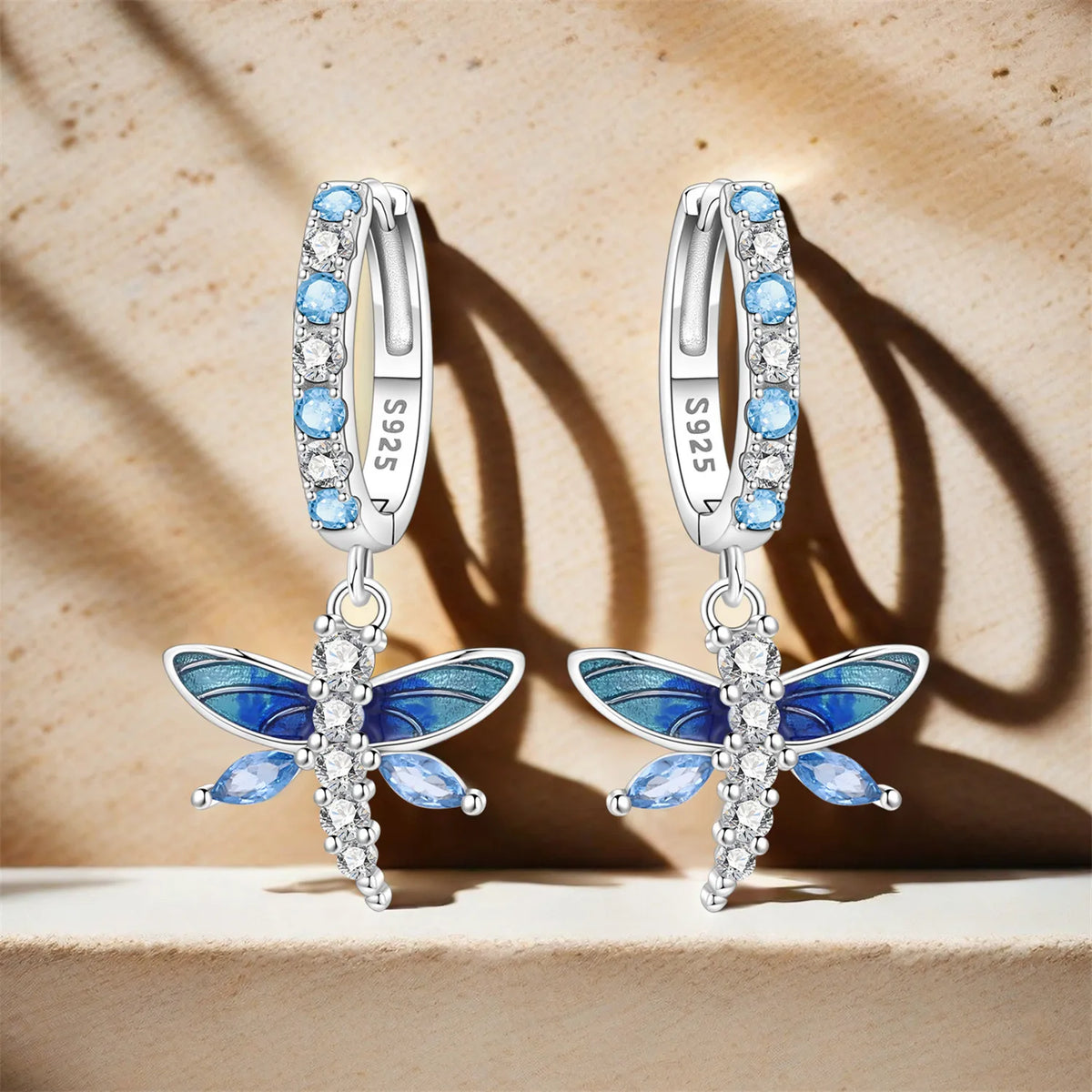 Orstarry 925 Sterling Silver Blue Zircon Dragonfly Drop Earrings Women Earrings Charm Fashion Versatile Party Jewelry Gifts