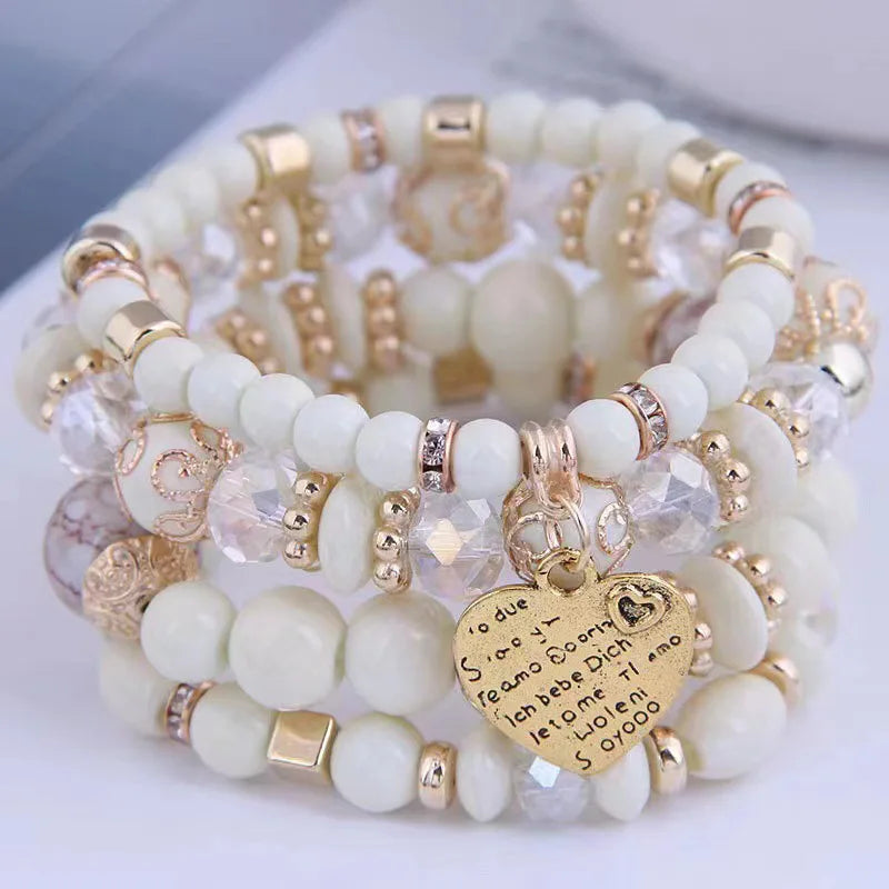4pcs/set Bohemian Stackable Bead Bracelets for Women Multilayered Bracelet Pendant Charm Stretch Bangles
