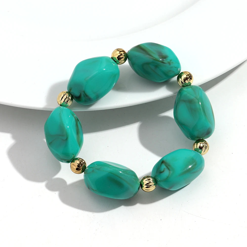Fashion Acrylic Marbled Irregular Geometry Beads Stretch Bracelet Elegant Colorful Cuff Bangle Bracelets 2026 Trendy Jewelry