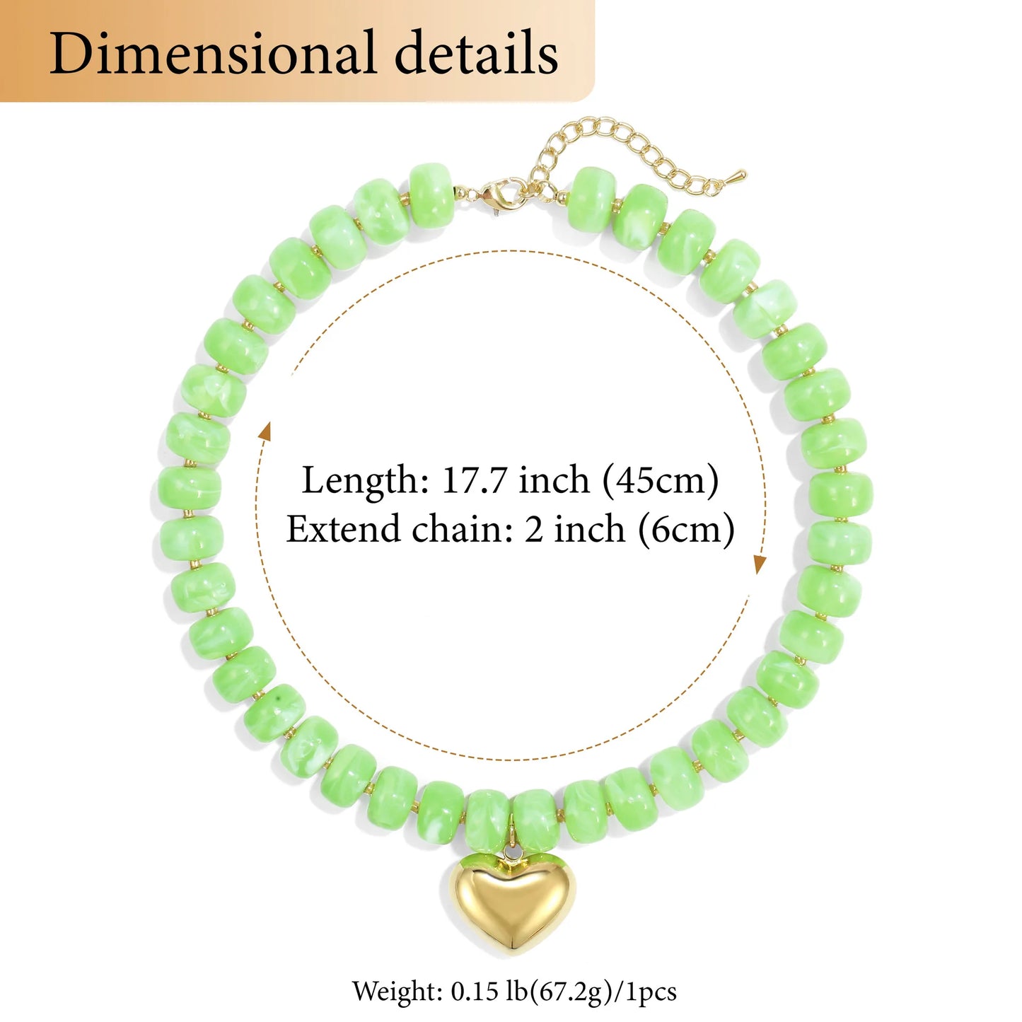 Fashion Colorful Acrylic Geometric Round Beads Heart Pendant Necklace Boho Love Heart Beaded Choker Necklaces Women Jewelry Gift
