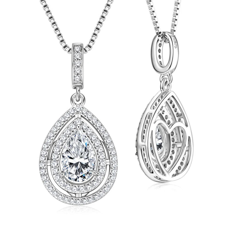 OXTAO 925 Sliver Moissanite Water Drop Pendant Necklace Double Layer with Certified for Women Clavicle Chain Necklace Jewelry