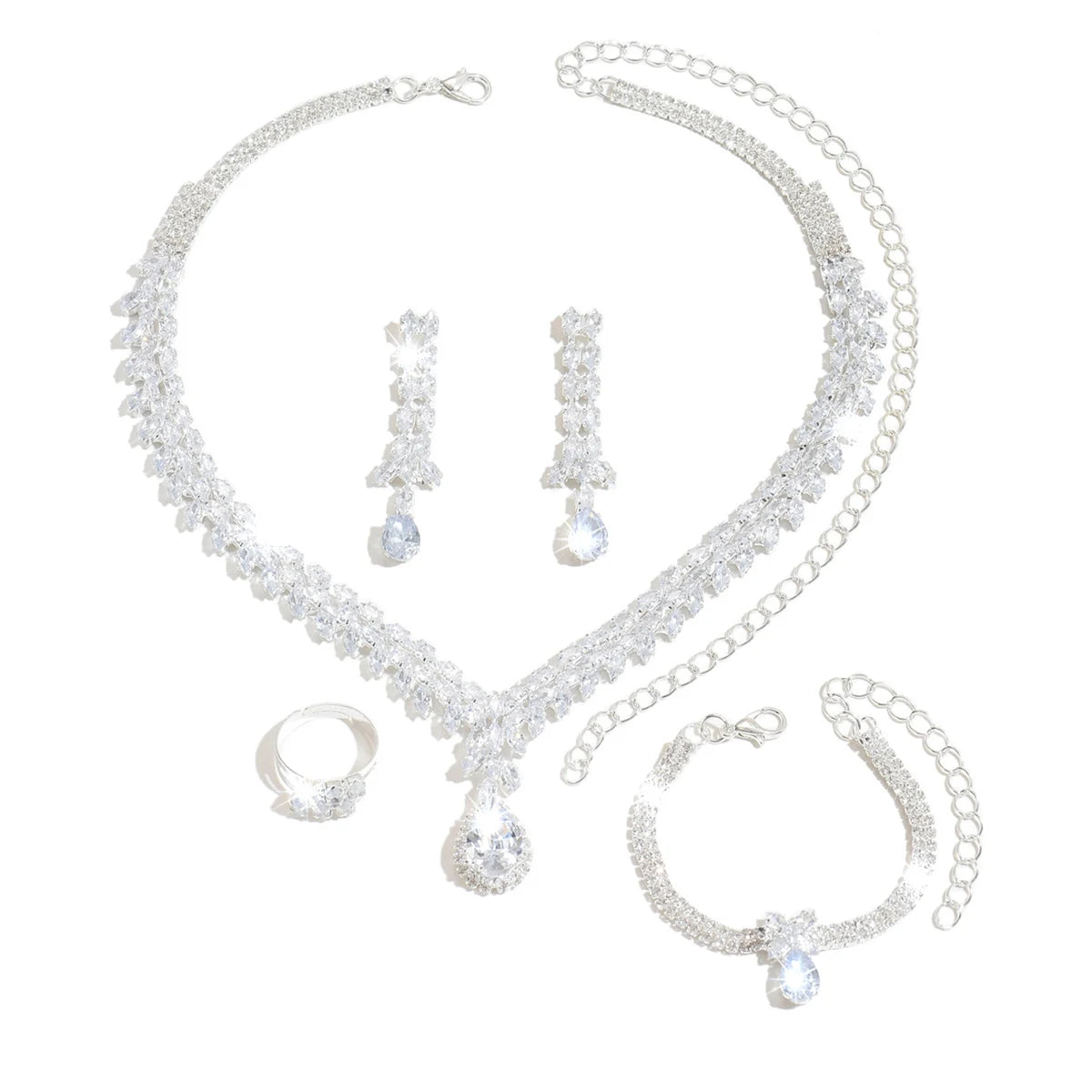 Light luxury and dynamic sparkling water droplet necklace earrings 2-piece set for dinner party dress accessories