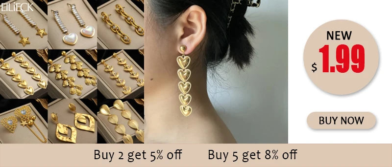 EILIECK 316L Stainless Steel Zircon Feather FOREVER Pendant Earrings For Women Fashion Ear Dangle Gold-Plated Jewelry Gift