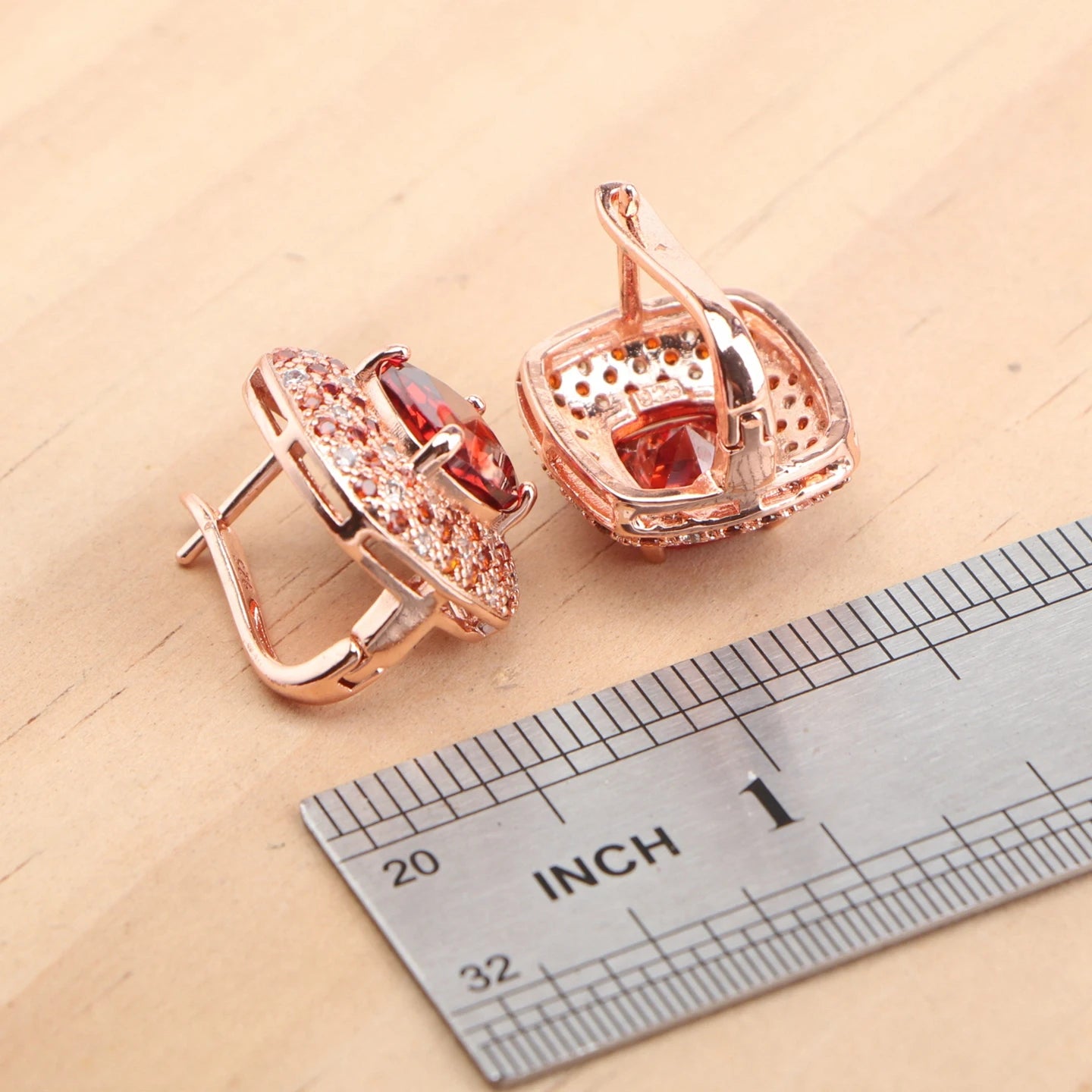 Bridal Jewelry Sets 925 Sterling Silver Rose Gold Color Red Zircon For Women Earrings Rings Pendant Wedding Necklace Set