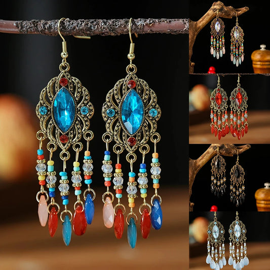 Bohemian Ethnic Drop Earring For Women Vintage Colorful Crystal Teardrop Dangle Earring Female Boho Vacation Jewelry