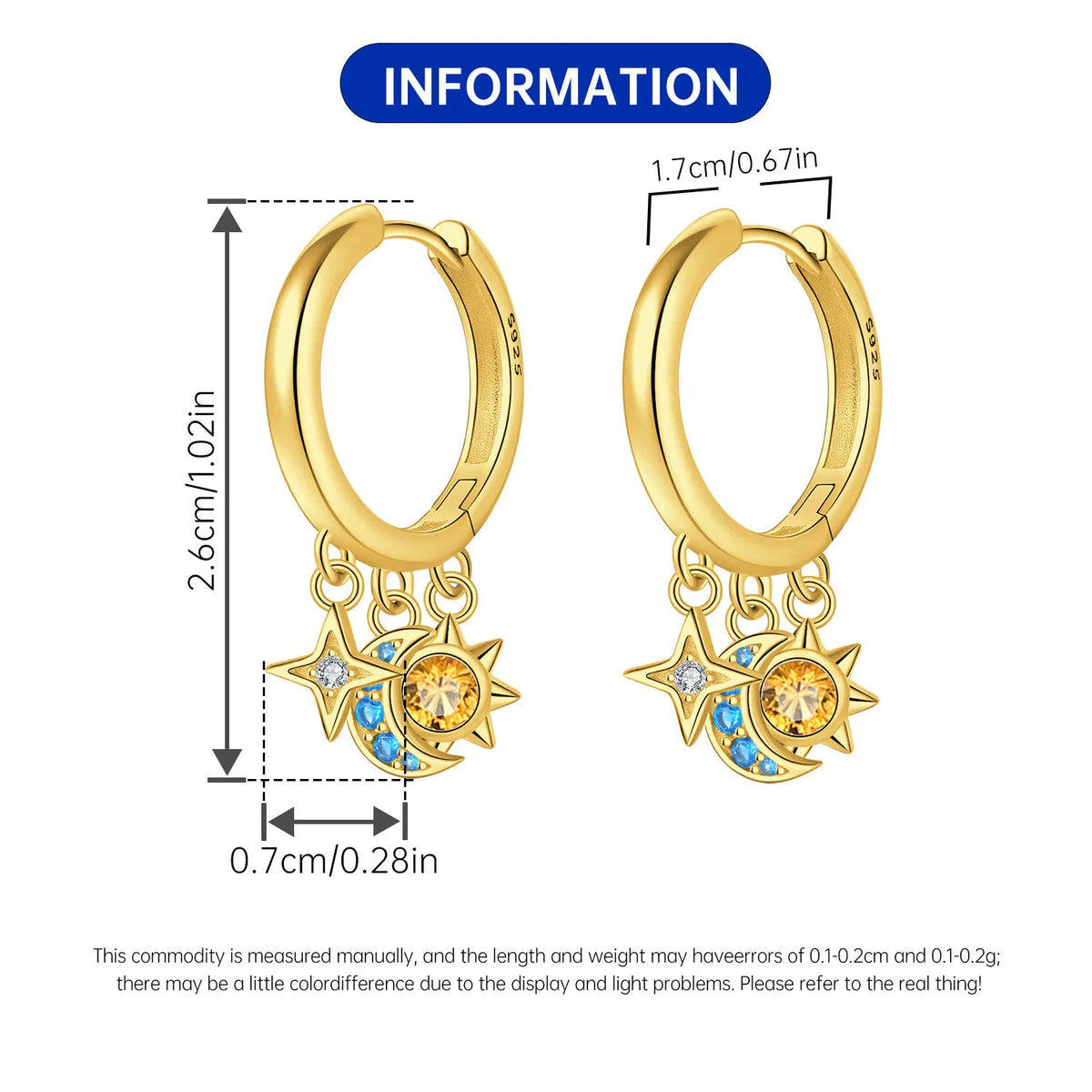 Orstarry 925 Sterling Silver Sparkling Blue Star Planet Drop Earrings Women Earrings Charm Trend Versatile Party Jewelry Gifts
