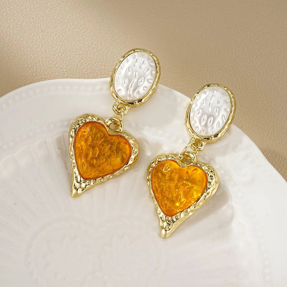 1pair Luxury Geometric Elegant Heart Earrings For Women Wedding Engagement Party Jewelry Accessories