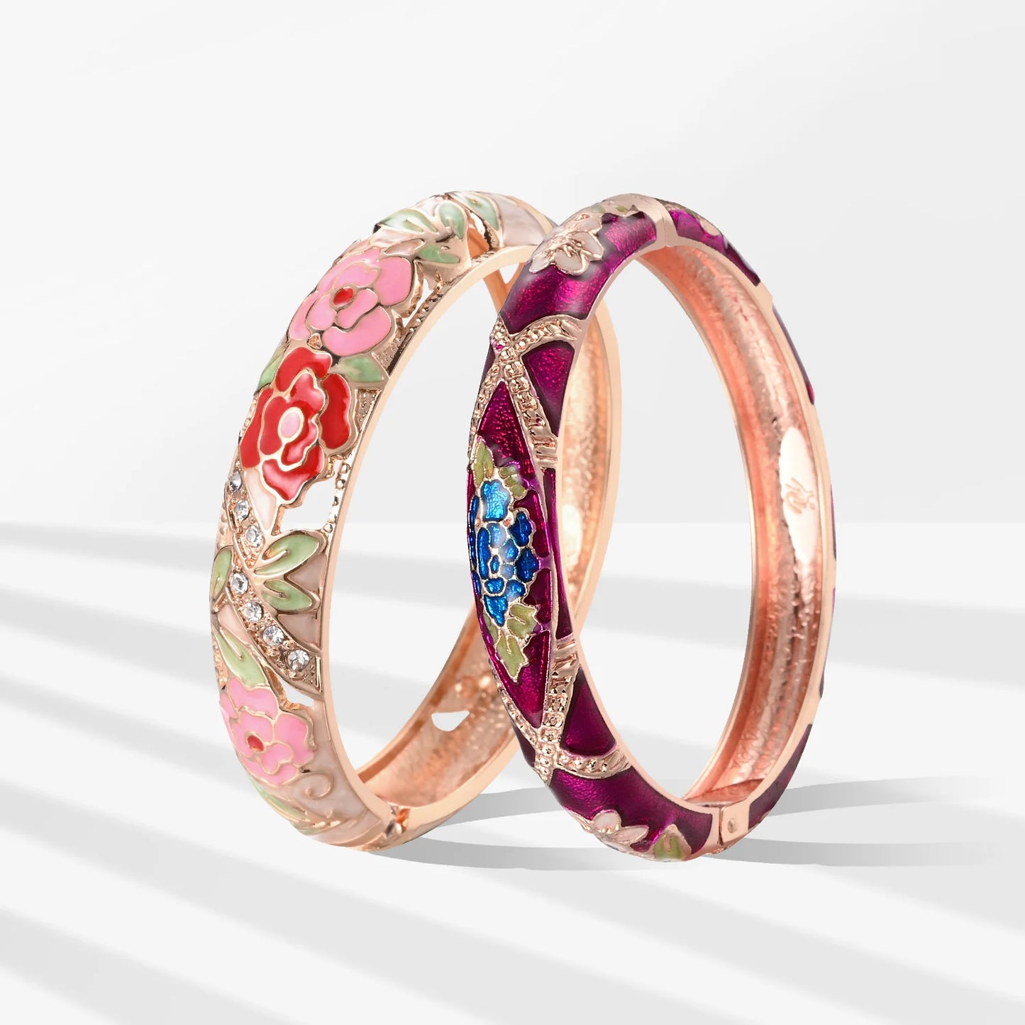 Cloisonne Bangle For Women Double Enamel Bangle Set Nude Purple Bracelet On Hand Women's Jewelry Accessories Indian Style Trendy