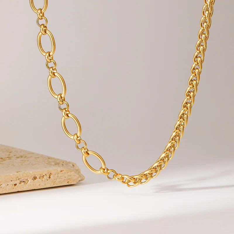 EILIECK 316L Stainless Steel Gold Color Asymmetric Chain Necklace Bracelet Set For Women Fashion Waterproof Jewelry Lady Gift