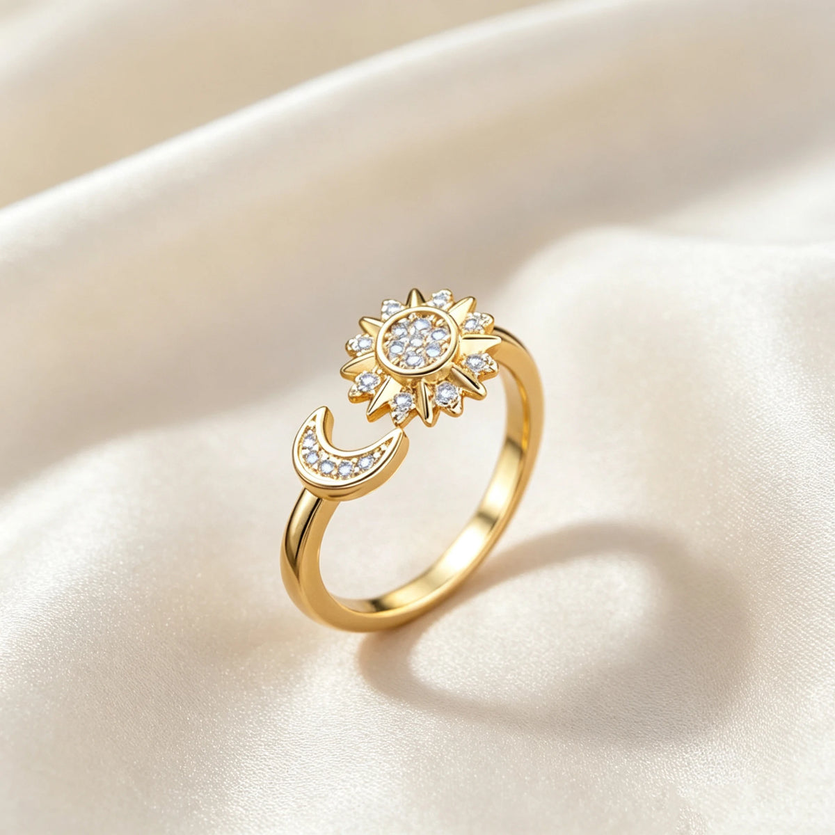 Charm Female White Small Moon Sun Zircon Stone Tredny Adjustable Open Ring Gold Silver Color Cute Gift Wedding Jewelry For Women