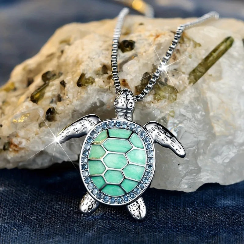 1pc Elegant Turtle Silver Color Chain Pendant Necklace for Women Exquisite Marine Life Bohemian Style Summer Beach Jewelry Gift