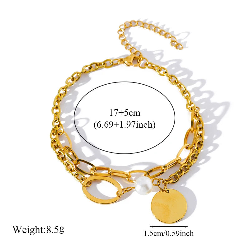EILIECK 316L Stainless Steel Gold Color Portrait Coin Charm Bracelet Trendy Wrist Chain Jewelry For Women Girl Holiday Gifts