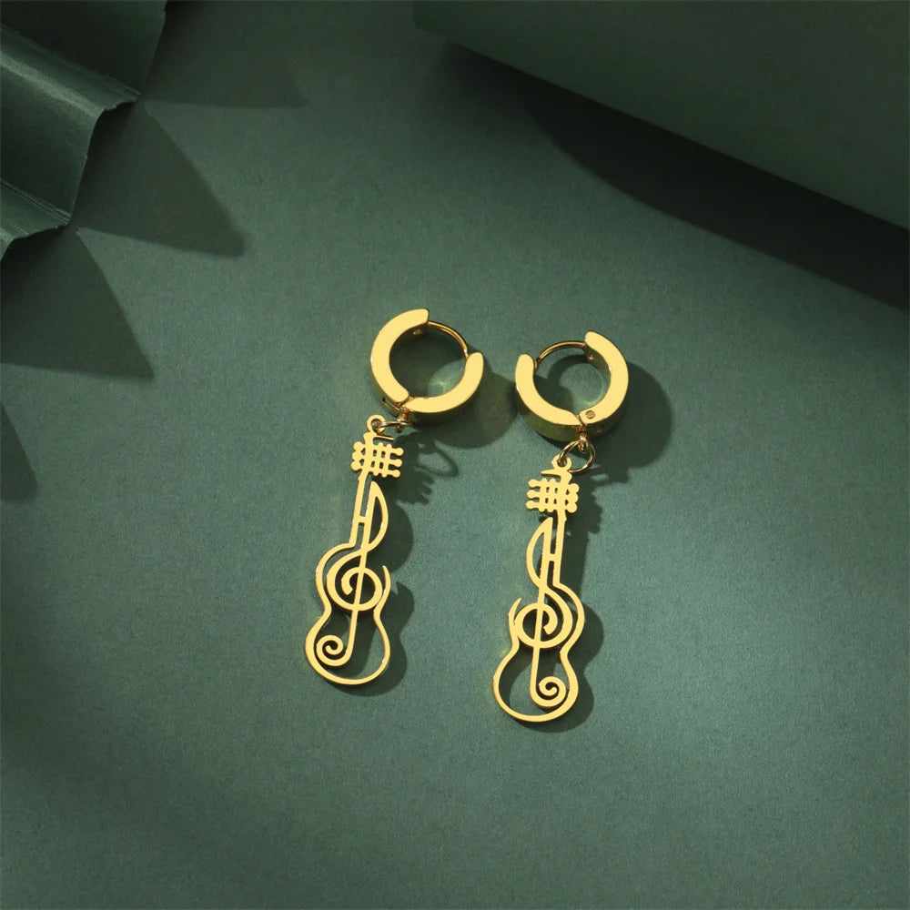 My Shape Music Note Drop Earrings for Women Men Gifts Stainless Steel Classic Musical Violin Dangle Earring Jewelry Musican Gift