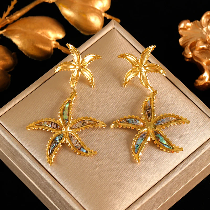 EILIECK 316L Stainless Steel Starfish Drop Dangle Earrings Stylish Trendy Waterproof 18K PVD Plated Metal Jewelry for Women