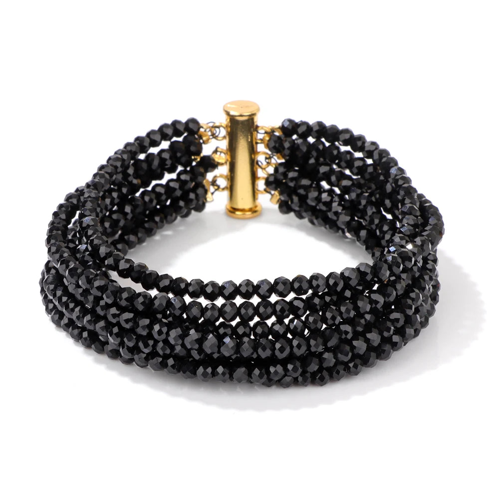 Multi layered Faceted Glass Crystal Beads Bracelets For Women Men Miyuki Crystal Magnetic Buckle Bracelet Bohemia Jewelry
