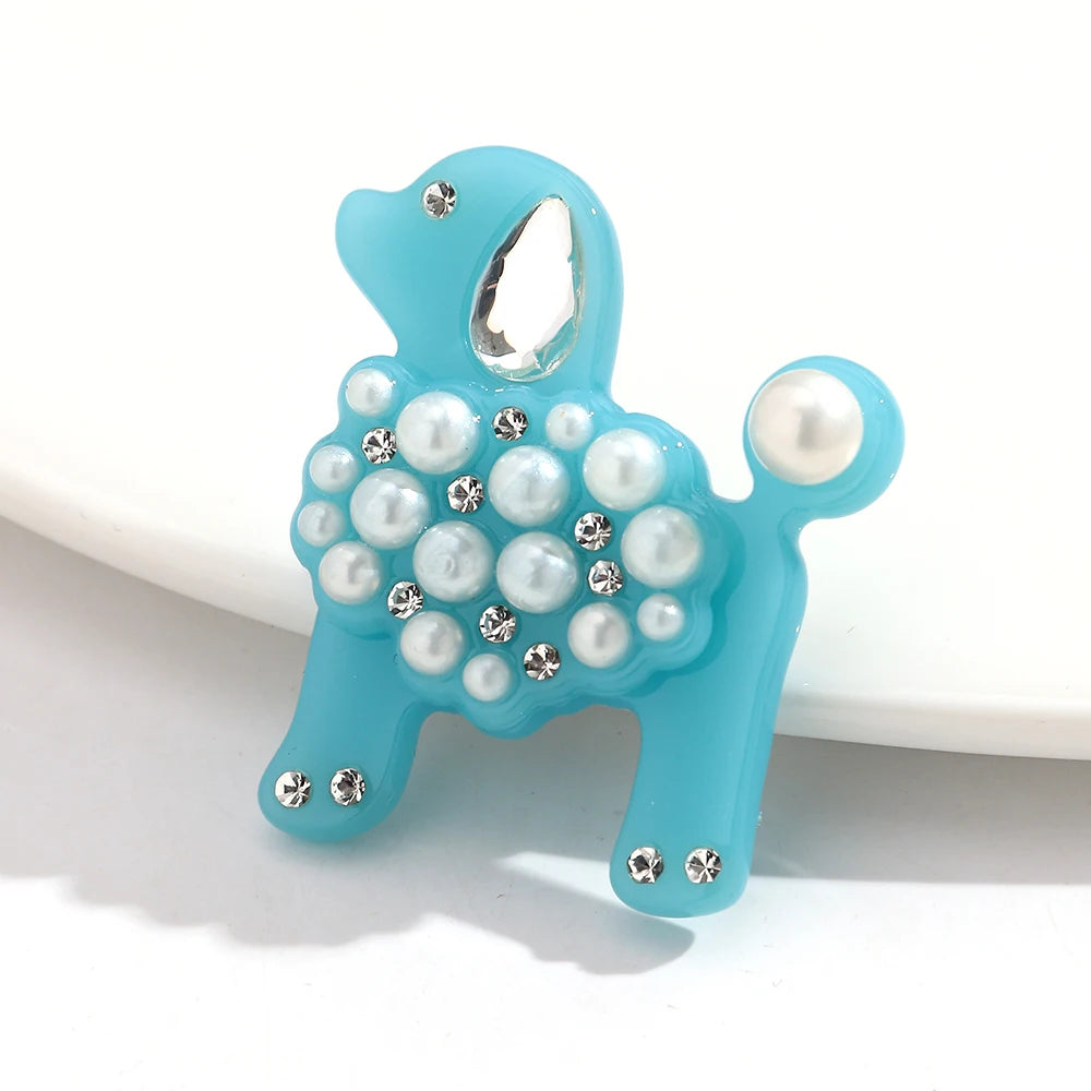 Cute Pearl Rhinestone Dog Poodle Lapel Brooches for Women Girls Lovely Cartoon Animals Badge Brooch Pins Party Jewelry Accessory