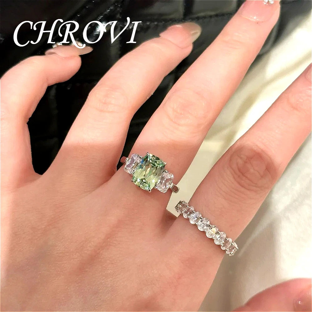 Luxury-Style 925 Sterling Silver Fashion Emerald Fantasy Square Sugar Ring Pillow-Shaped Emerald Women's Ring