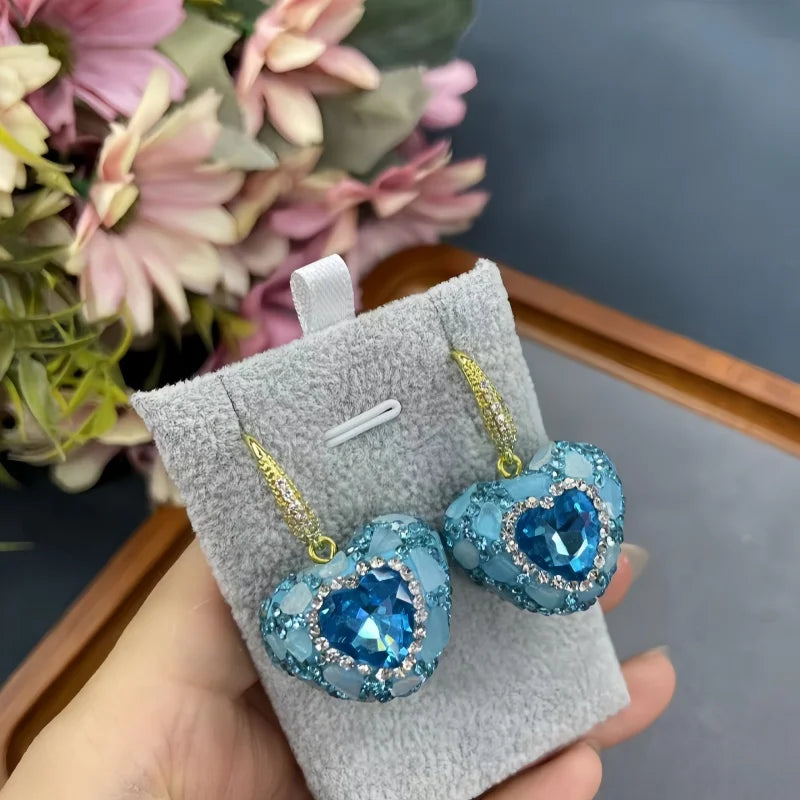 New crystal heart-shaped earrings for women dazzling AAA zircon jewelry