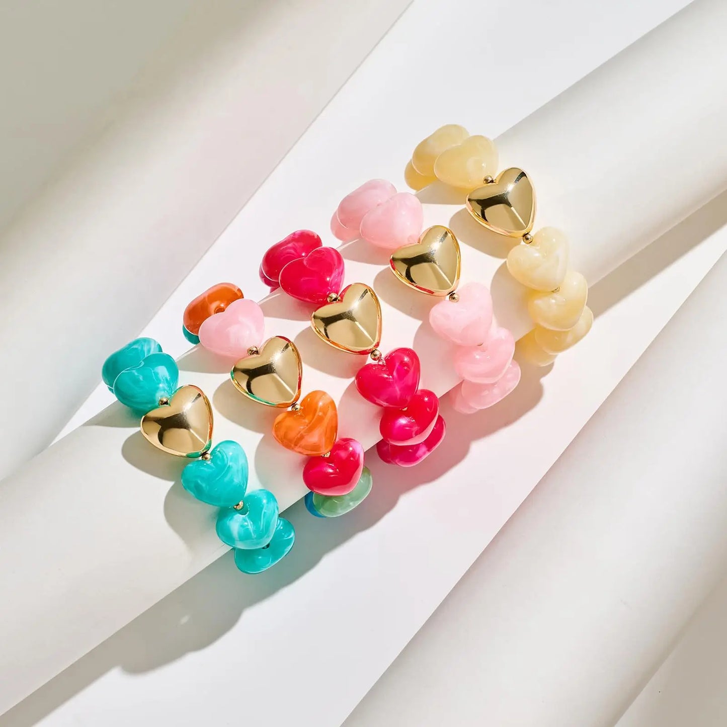 Multicolour Resin Heart Handmade Bracelet for Women Bohemia Style Stainless Steel Beads Statement Waterproof Jewelry Gifts