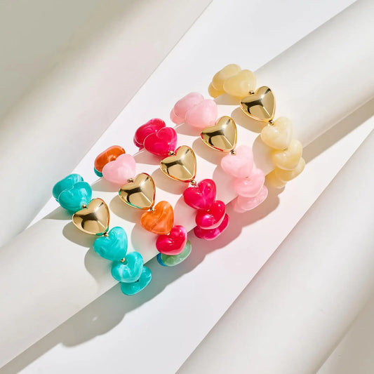Multicolour Resin Heart Handmade Bracelet for Women Bohemia Style Stainless Steel Beads Statement Waterproof Jewelry Gifts