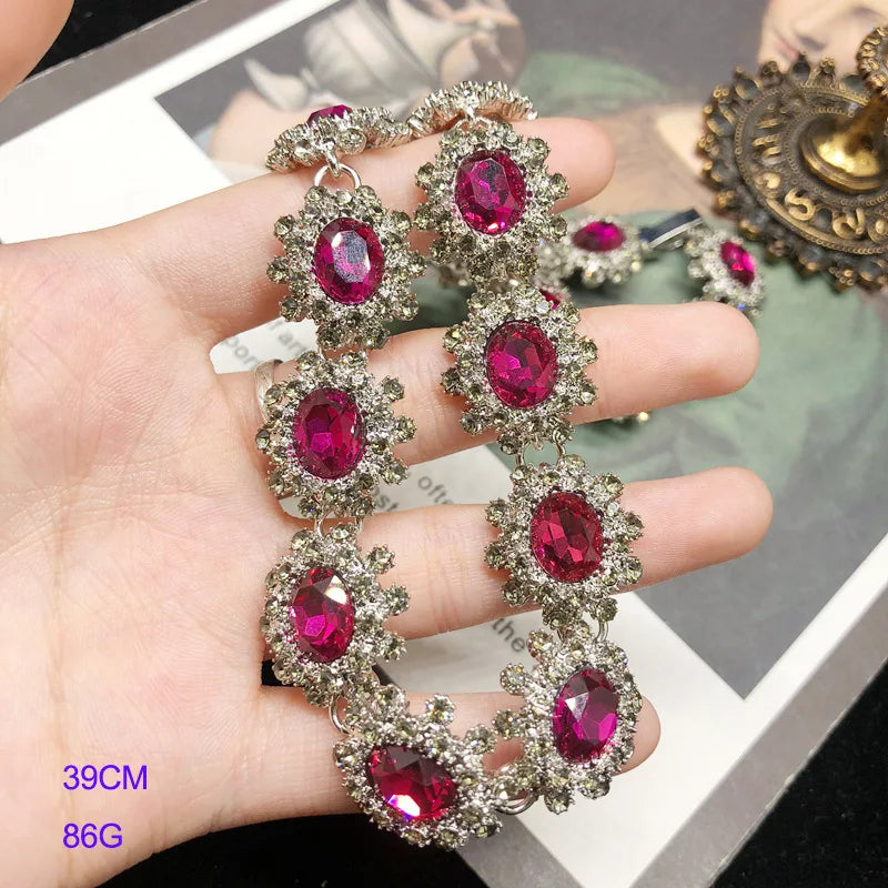 NISHIZAWA Rose Red Gemstones Stud Earrings for Women Geometric Palace Style Party Jewelry Vintage Exquisite Aretes De Mujer