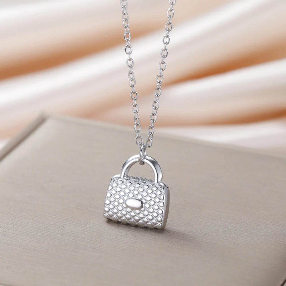 My Shape Fashion Handbag Necklace for Women Ladies Lovely Purse Shape Pendants Chain Stainless Steel Jewelry Party Gift Trendy