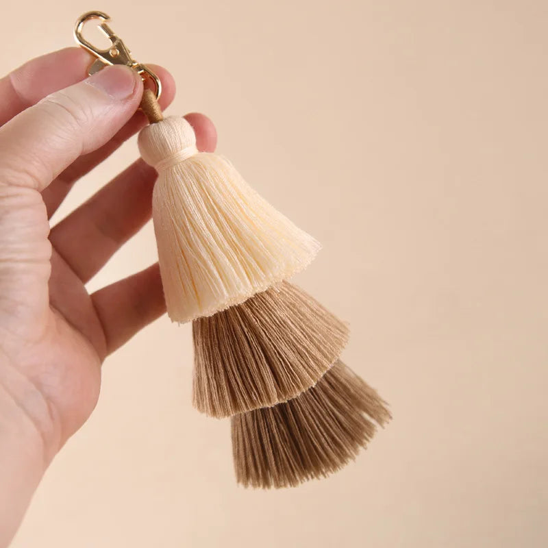 Boho Colorful Three-layer Tassels Pendant Keychains Ethnic Style Handmade Tassel Drop Jewelry Gifts Bag Accessory