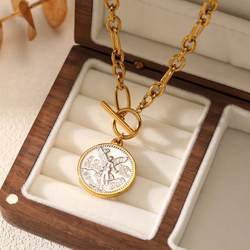 EILIECK 316L Stainless Steel Metal Cross Pendant Necklace For Women Trendy Gold Color OT Clasp Neck Chain Waterproof Jewelry