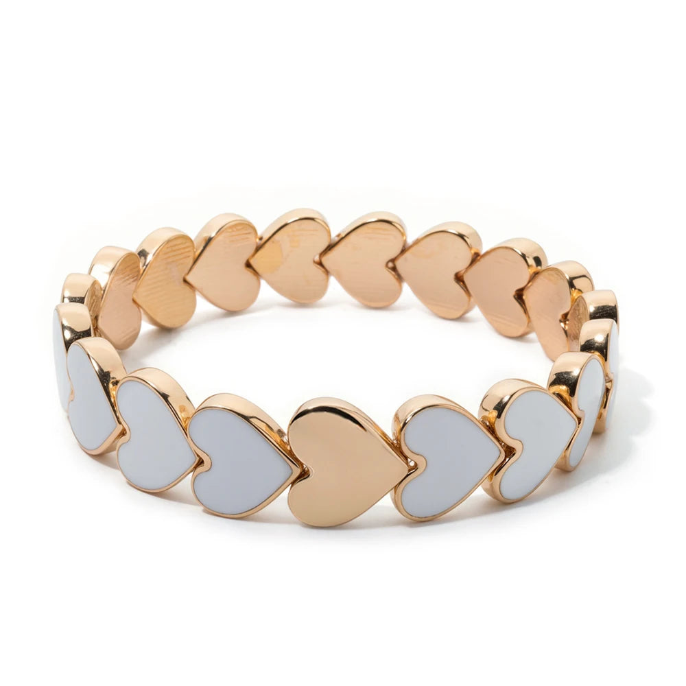 BEUTIFOR Drop Oil Love Shape Beaded Elastic Bracelets For Women Colorful Boho Beads Chunky Peach Love Wrist Accessory