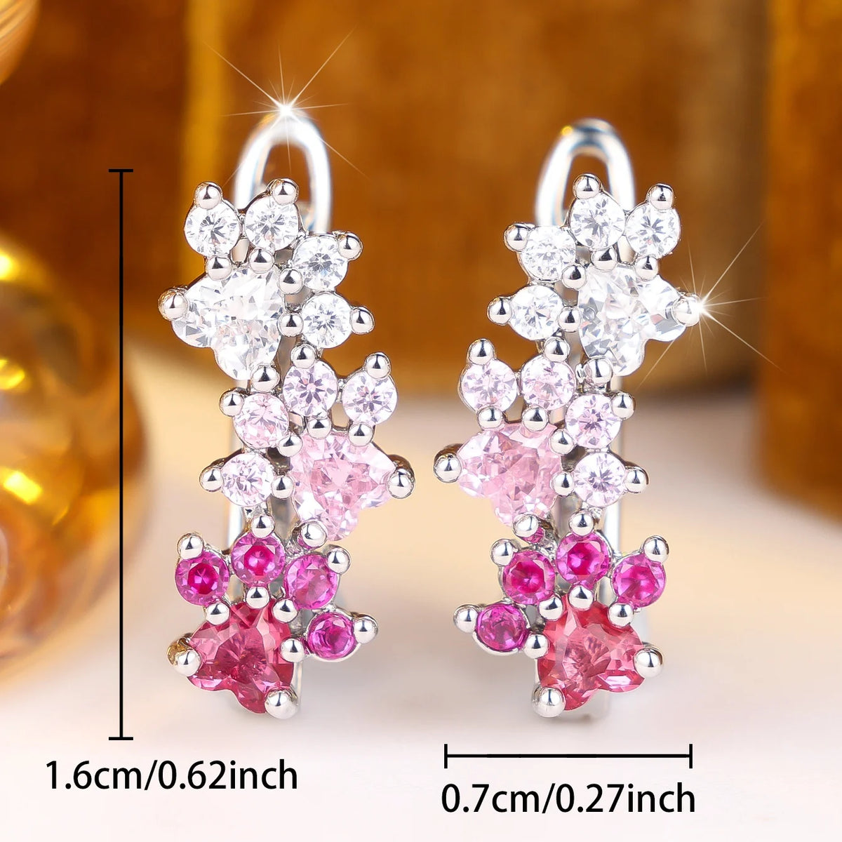 Small Waterdorp Footprint White Pink Zircon Stone Fashion Hoop Earrings Charm Cute Female Silver Color Wedding Jewelry For Women