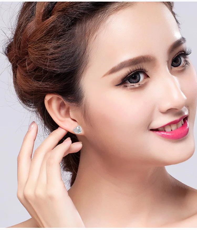 925 Sterling Silver Heart Tree Zircon Stud Earrings For Women Exquisite Student Girlfriend Jewelry Accessories Wedding Party