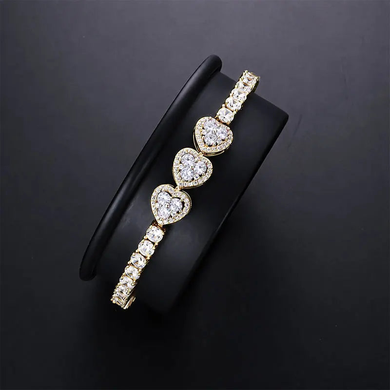 Abestecom 3.5mm Round D color Moissanite Heart Tennis Bracelet Gold Plated Fashion Pave-set Diamonds Bracelet Valentines Gift