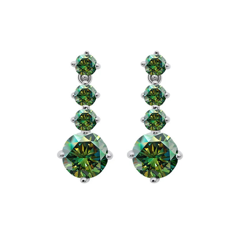 Luxury 925 Sterling Silver Full Lab Moissanite Drop Earrings Total 2.6 Carat Blue Green Color Women Moissanite Earring Jewelry
