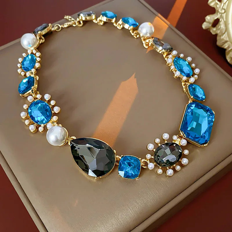 1/2 Pcs Vintage Imitation Pearl Flower Earrings Exquisite Rhinestone Pendant Necklace Collarbone Chain Jewelry Sets for Women N1