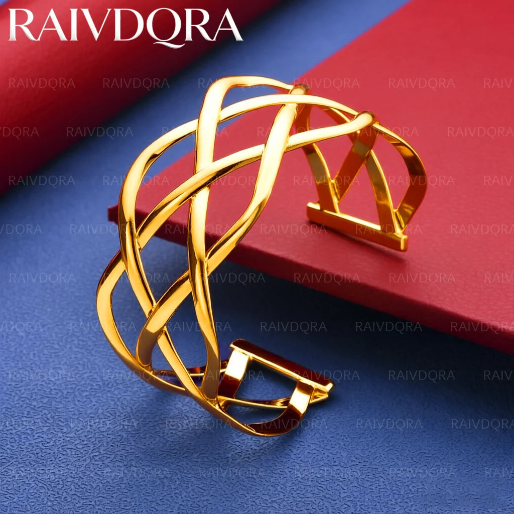 18K Gold Plated Overlapping Lines Bangle For Women Anniversary Gift Popular Wild Fashion Romantic Jewelry